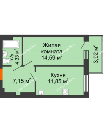 1 комнатная квартира 41,84 м² в ЖК Днепровская Роща, дом № 2
