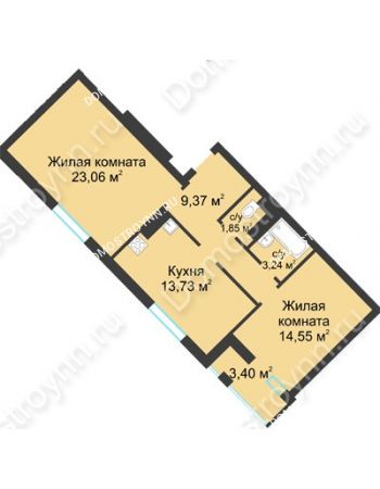 2 комнатная квартира 67,5 м² в ЖК Воскресенская слобода, дом №1