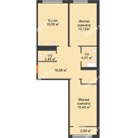 2 комнатная квартира 71,58 м² в ЖК Акватория	, дом ГП-1 - планировка