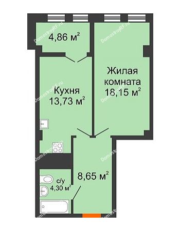 1 комнатная квартира 49,69 м² в ЖК СИТИДОМ, дом 4 очередь,корпус 3