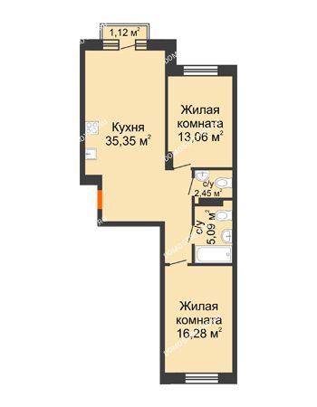2 комнатная квартира 72,57 м² - ЖК Шаляпин