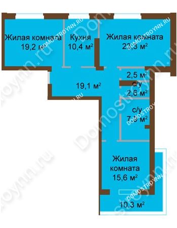 3 комнатная квартира 105,7 м² - ЖК Классика - Модерн
