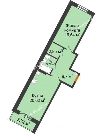 2 комнатная квартира 55,35 м² в ЖК Мандарин, дом 2 позиция 5-8 секция