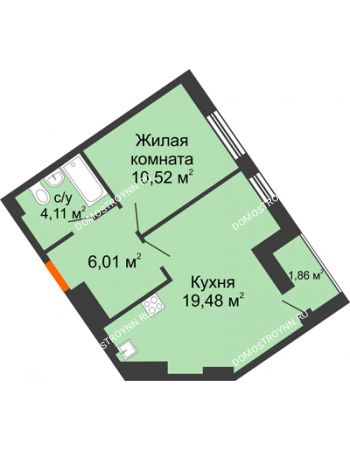 1 комнатная квартира 41,98 м² - ЖК Пушкин