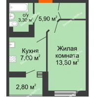 1 комнатная квартира 31,4 м² в ЖК Вересаево, дом Литер 14 - планировка