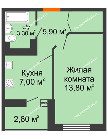 1 комнатная квартира 31,4 м² в ЖК Вересаево, дом Литер 14