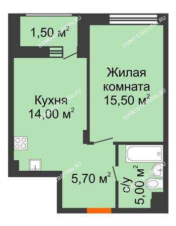 1 комнатная квартира 41,7 м² в ЖК Заречье, дом № 7