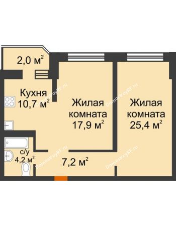 2 комнатная квартира 65,5 м² в ЖК Сказка Град, дом Литер 1