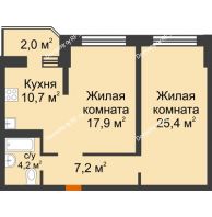 2 комнатная квартира 65,5 м² в ЖК Сказка Град, дом Литер 1 - планировка