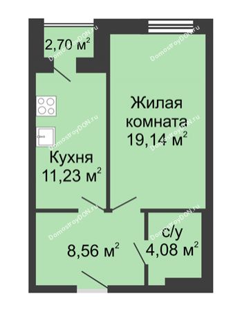 1 комнатная квартира 45,71 м² - ЖК Вдохновение