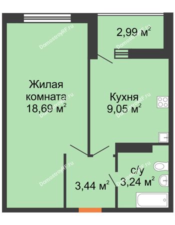 1 комнатная квартира 35,91 м² в ЖК Славянка, дом Литер 2