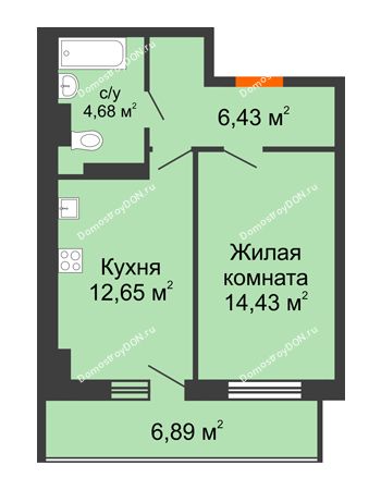 1 комнатная квартира 40,26 м² в ЖК Свобода, дом № 1