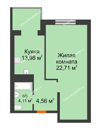 1 комнатная квартира 45,36 м² - ЖК Зеленый квартал 2