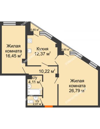 2 комнатная квартира 72,52 м² в ЖК Дом на Провиантской, дом № 12