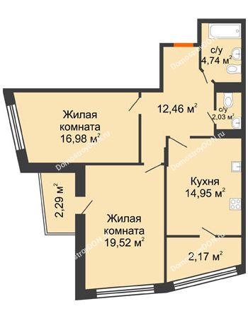 2 комнатная квартира 75,14 м² в Микрорайон Красный Аксай, дом Литер 21