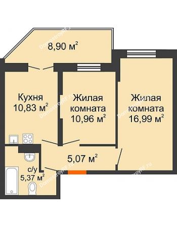 2 комнатная квартира 53,67 м² в ЖК Символ, дом Литер 1