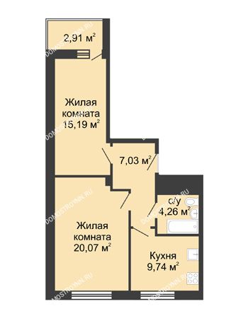 2 комнатная квартира 59,2 м² - ЖК Алый Парус