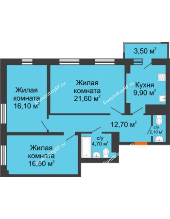 3 комнатная квартира 84,7 м² в ЖК На Высоте, дом 2 этап