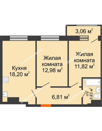 2 комнатная квартира 56,7 м² в ЖК Город времени, дом № 18
