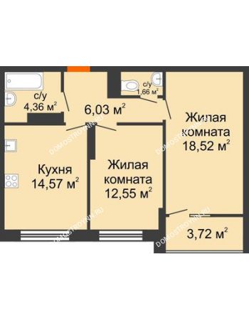 2 комнатная квартира 59,55 м² в ЖК Маленькая страна, дом № 4
