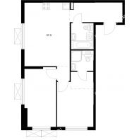 2 комнатная квартира 57,3 м² в ЖК Савин парк, дом корпус 8 - планировка