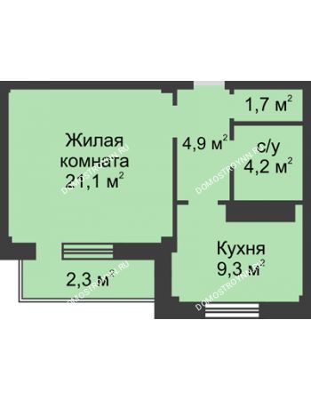1 комнатная квартира 43,5 м² в ЖК На Победной, дом № 3