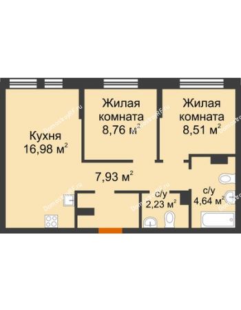 3 комнатная квартира 49,05 м² в ЖК Сердце Сибири, дом № 76, квартал Геологов (ГП-2)
