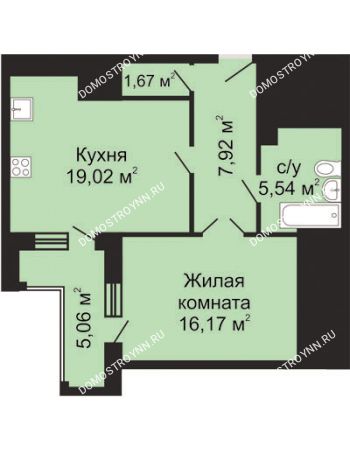 1 комнатная квартира 53,04 м² - ЖК Гелиос