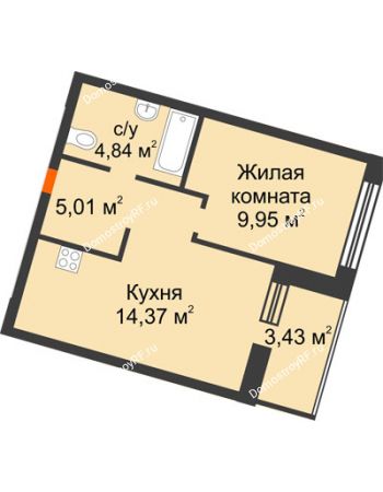 2 комнатная квартира 35,89 м² в ЖК Квартал на Московском, дом Альфа