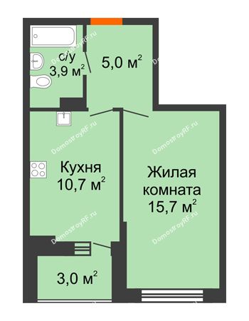 1 комнатная квартира 36,8 м² в ЖК Дружный 2, дом Литер 3.3