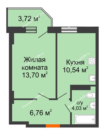 1 комнатная квартира 36,3 м² в ЖК Свобода, дом № 1