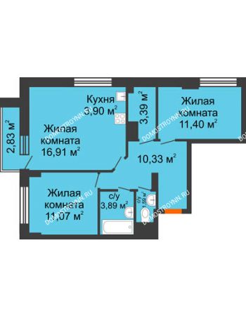 3 комнатная квартира 63,33 м² - ЖК Каскад на Путейской
