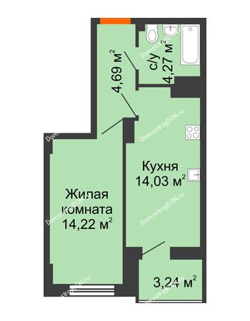 1 комнатная квартира 38,83 м² в ЖК Аврора, дом № 3