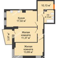 2 комнатная квартира 58,19 м² в ЖК Сердце Ростова 2, дом Литер 8 - планировка