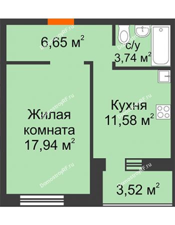 1 комнатная квартира 43,43 м² в ЖК Троицкий, дом № 1