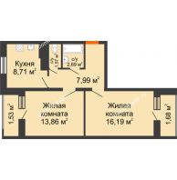 2 комнатная квартира 54,22 м² в ЖК Новая заря, дом Квартал 1, позиция 1 - планировка