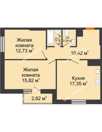 2 комнатная квартира 63,7 м² - ЖК Комарово
