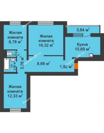 3 комнатная квартира 67,53 м² в Микрорайон Нанжуль-Солнечный, дом № 9