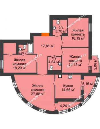 4 комнатная квартира 130,82 м² в Микpopaйoн  Преображенский, дом № 5