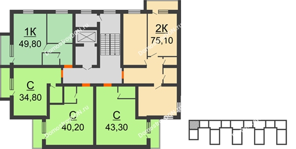 Планировка 2 этажа в доме Секция 2 в ЖК Сиреневый квартал