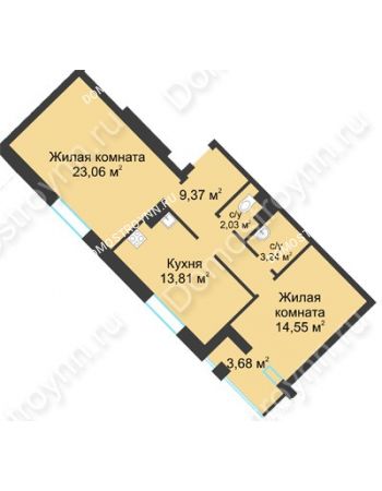 2 комнатная квартира 67,9 м² в ЖК Воскресенская слобода, дом №1