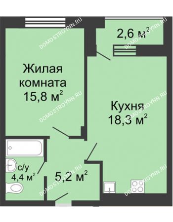 1 комнатная квартира 45 м² в ЖК Октава, дом № 4