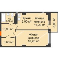 2 комнатная квартира 47,3 м² в ЖК Сокол Градъ, дом Литер 3 - планировка