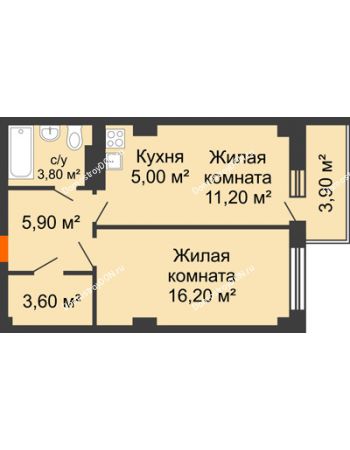 2 комнатная квартира 47,3 м² в ЖК Сокол Градъ, дом Литер 3 (6)