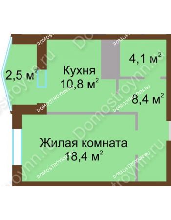 1 комнатная квартира 44,2 м² в ЖК Монолит, дом № 89, корп. 1, 2