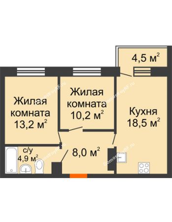 2 комнатная квартира 56,1 м² в ЖК Отражение, дом Литер 2.1