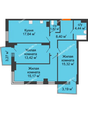 3 комнатная квартира 78,81 м² в ЖК Сердце Ростова 2, дом Литер 4