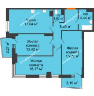 3 комнатная квартира 79,12 м² в ЖК Сердце Ростова 2, дом Литер 1 - планировка