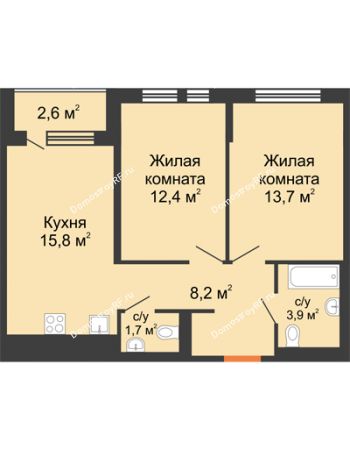 2 комнатная квартира 57 м² в ЖК Озерный парк, дом Корпус 1Б