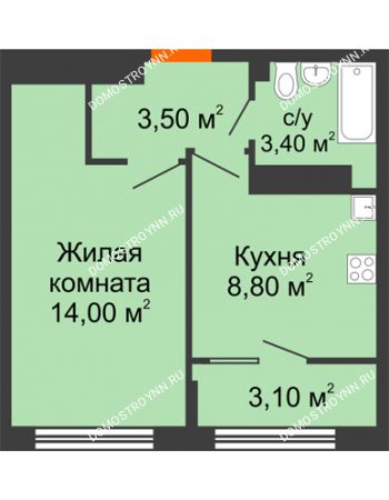 1 комнатная квартира 32,8 м² в ЖК Новая Кузнечиха, дом № 34